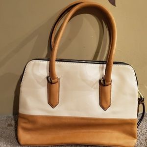 Emilie M. Tan and cream color block Tote
